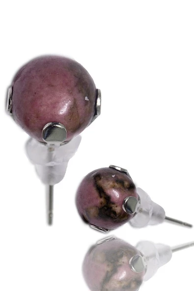 Sertifikalı Doğal Rodonit Taşı Nokta Doğal Taş Küpe ürün görseli