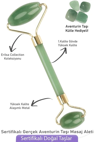 Sertifikalı Gold Aventurin Taşı Yüz Masaj Aleti - Kütle Hediyeli ürün görseli