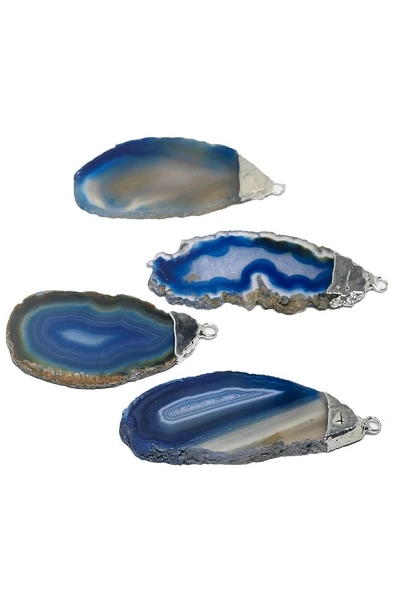 Sertifikalı Ham Doğal Mavi Akik Taşı Plaka Kolye - Resim 2