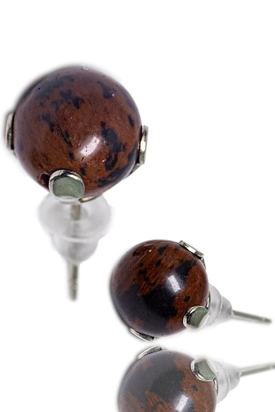 Sertifikalı Doğal Kahverengi Obsidyen Taşı Nokta Doğal Taş Küpe ürün görseli