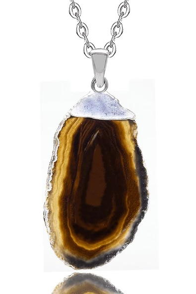 Sertifikalı Ham Doğal Siyah Akik Taşı Plaka Kolye ürün görseli