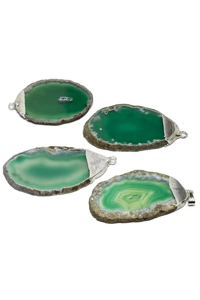 Sertifikalı Ham Doğal Yeşil Akik Taşı Plaka Kolye - Resim 2