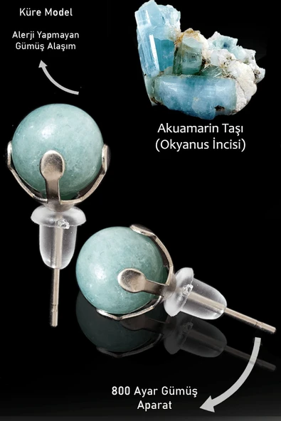 Sertifikalı Gerçek Akuamarin Taşı Nokta Doğal Taş Küpe ürün görseli