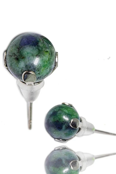 Sertifikalı Doğal Azurit Taşı Nokta Doğal Taş Küpe