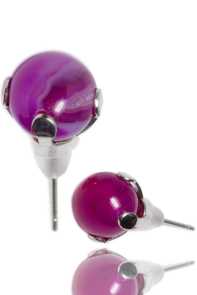 Sertifikalı Doğal Pembe Akik Taşı Nokta Doğal Taş Küpe