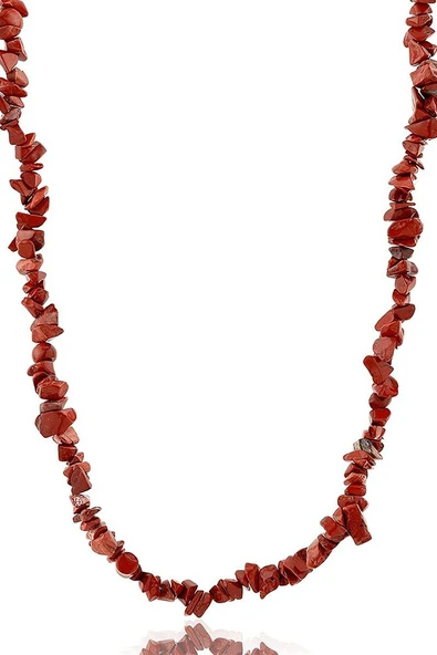 Sertifikalı Doğal Kırmızı Jasper Kırık Taşlı Kolye