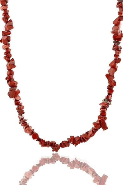 Sertifikalı Doğal Kırmızı Jasper Kırık Taşlı Kolye - Resim 2