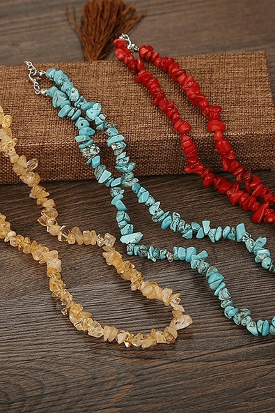 Sertifikalı Doğal Kırmızı Jasper Kırık Taşlı Kolye - Resim 5