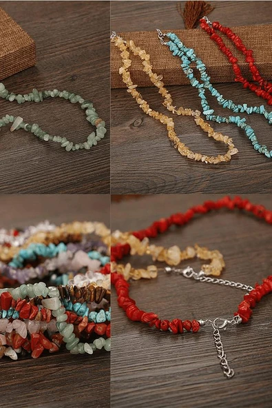 Sertifikalı Doğal Kırmızı Jasper Kırık Taşlı Kolye - Resim 4