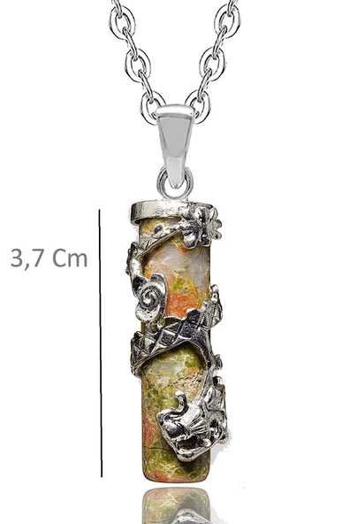 Sertifikalı Telkari Işlemeli Doğal Unakit Taşı Kolye - Resim 2