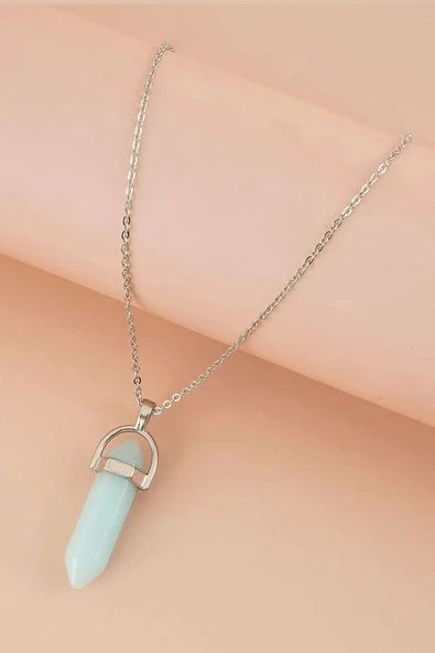 Sertifikalı A Kalite Doğal Mavi Fosfor Taşı Kolye - Resim 3