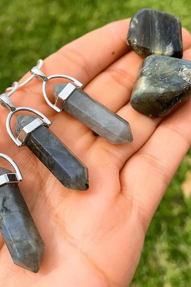 Sertifikalı Çivi Doğal Labradorit Taşı Kolye - Resim 2