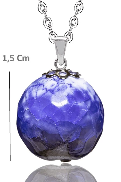 Sertifikalı Fasetli Doğal Mavi Akik Taşı Kolye - Resim 2