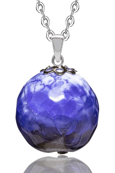 Sertifikalı Fasetli Doğal Mavi Akik Taşı Kolye ürün görseli