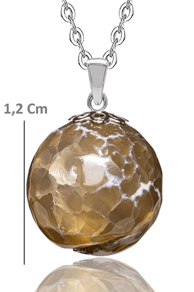 Sertifikalı Fasetli Kahverengi Akik Doğal Taş Kolye - 2