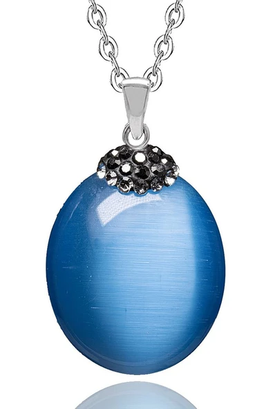 Sertifikalı Zirkon Taşlı Mavi Akik Taşı Kolye ürün görseli