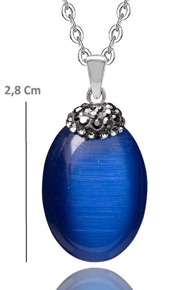 Sertifikalı Saks Mavisi Akik Doğal Taş Kolye - Resim 2