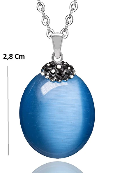 Sertifikalı Zirkon Taşlı Mavi Akik Taşı Kolye - Resim 2