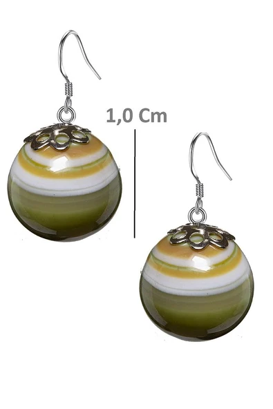 Sertifikalı Mix Renk Akik Doğal Taş Küpe - Resim 2