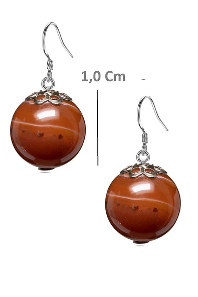 Sertifikalı Turuncu Akik Taşlı Doğal Taş Küpe - Resim 2