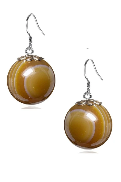 Sertifikalı Kahve Akik Taşlı Doğal Taş Küpe