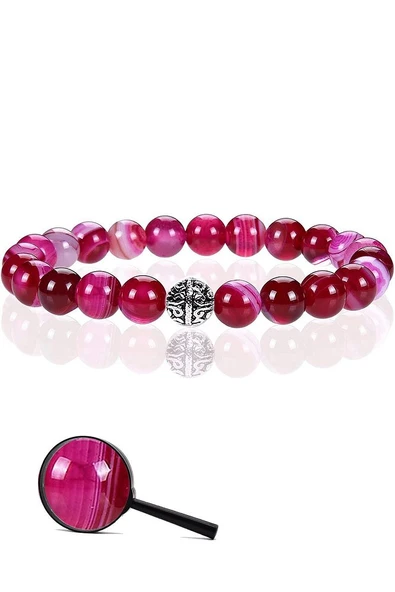 Sertifikalı Gümüş Aparatlı Doğal Pembe Akik Taşı Bileklik ürün görseli