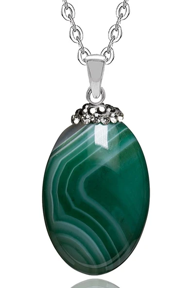 Sertifikalı Zirkon Taşlı Yeşil Akik Doğal Taş Kolye ürün görseli