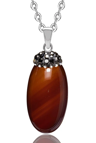 Sertifikalı Zirkon Taşlı Yemen Akik Doğal Taş Kolye ürün görseli