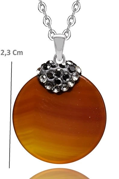 Sertifikalı Zirkon Işlemeli Yemen Akik Taşı Kolye - Resim 2