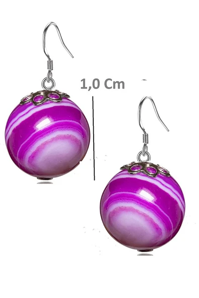 Sertifikalı Pembe Akik Taşlı Doğal Taş Küpe - Resim 2