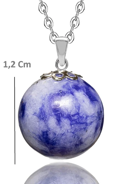 Sertifikalı Yuvarlak Doğal Sodalit Taşı Kolye - Resim 2