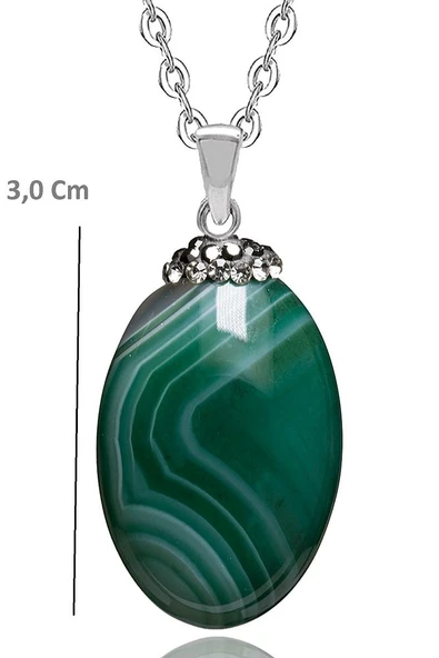 Sertifikalı Zirkon Taşlı Yeşil Akik Doğal Taş Kolye - Resim 2