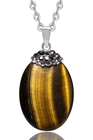 Sertifikalı Zirkon Taşlı Kaplan Gözü Doğal Taş Kolye