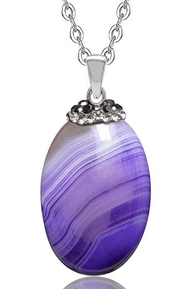 Zirkon Taşlı Mor Akik Doğal Taş Kolye