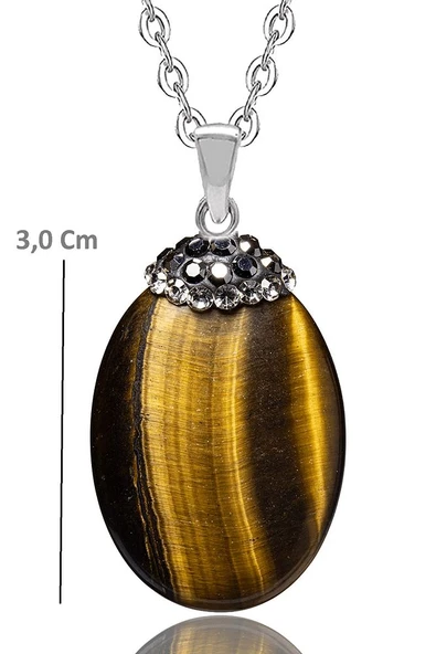 Sertifikalı Zirkon Taşlı Kaplan Gözü Doğal Taş Kolye - 2