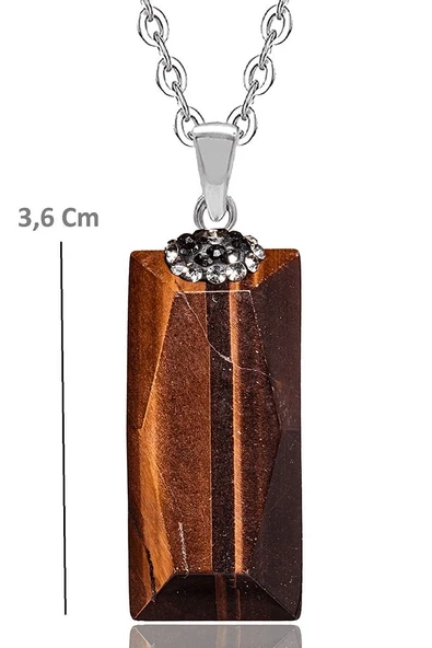 Sertifikalı Zirkon Taşlı Kahverengi Kaplan Gözü Doğal Taş Kolye - Resim 2