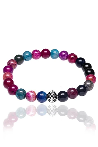 Gümüş Aparatlı Renkli Akik Taşı Bileklik ürün görseli