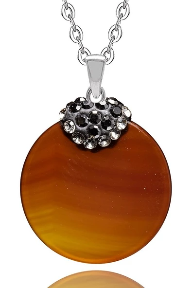 Sertifikalı Zirkon Işlemeli Yemen Akik Taşı Kolye ürün görseli