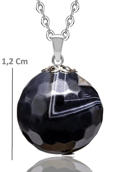 Sertifikalı Fasetli Siyah Akik Doğal Taş Kolye - 2
