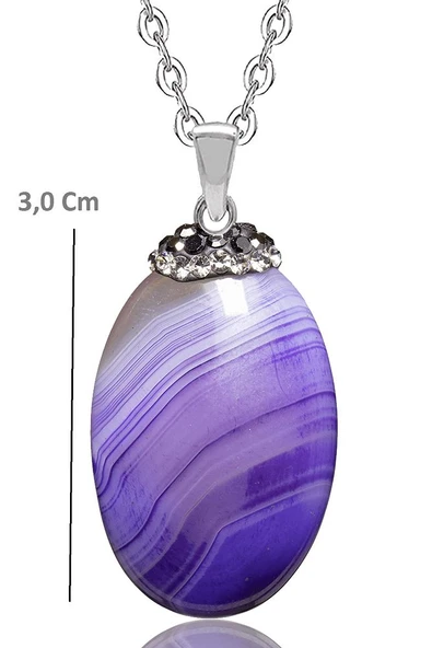 Zirkon Taşlı Mor Akik Doğal Taş Kolye - 2