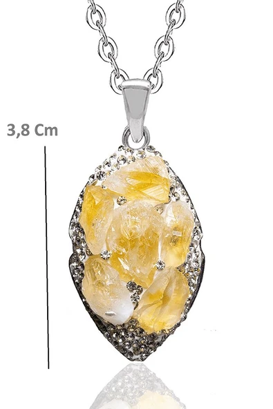 Sertifikalı Zirkon Taşlı Doğal Sitrin Taşı Kolye (brezilya) - Resim 2
