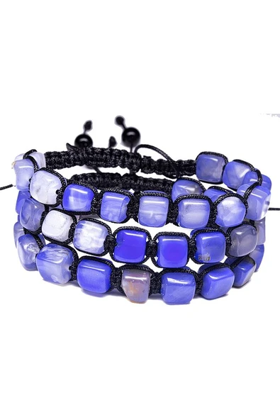 Sertifikalı Küp Kesim Ispirto Mavi Akik Taşı Doğal Taş Bileklik - Resim 3