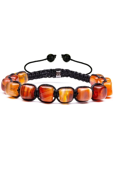 Sertifikalı Yüksek Kalite Doğal Turuncu Akik Doğal Taş Bileklik - Resim 2