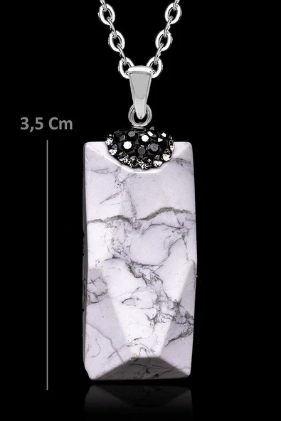 Sertifikalı Zirkon Taşlı Doğal Havlit Taşı Kolye - Resim 2