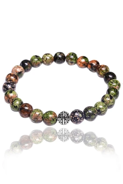 Sertifikalı Gümüş Aparatlı Doğal Unakit Taşı Bileklik ürün görseli