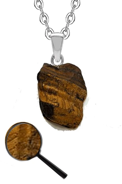 Sertifikalı Ham Işlenmemiş Model Kaplan Gözü Taşı Kolye - Gümüş Aparatlı - Resim 3