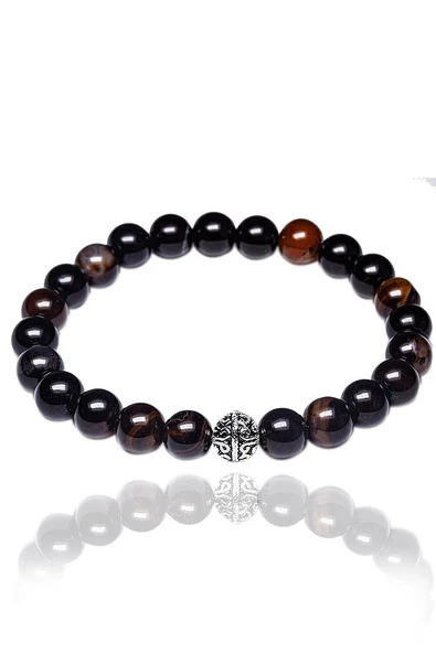 Gümüş Aparatlı Doğal Siyah Akik Taşı Bileklik ürün görseli