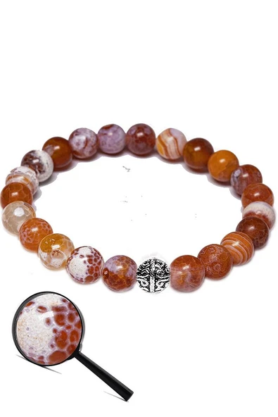 Sertifikalı Aaa Kırmızı Beyaz Tibet Akik Taşı Bileklik (gümüş Aparat) - Resim 2