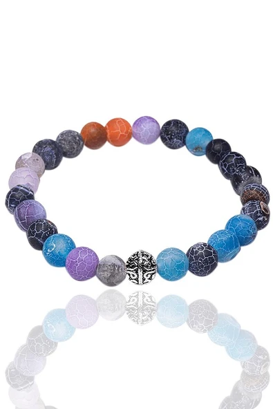 Sertifikalı Gümüş Aparatlı Renkli Multicolor Akik Taşı Bileklik - Resim 3