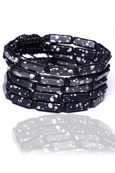 Sertifikalı Karlı Obsidyen Taşı Doğal Taş Bileklik - Resim 2